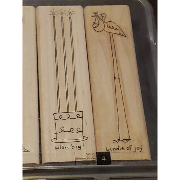Stampin' Up 4 Piece Wood Base Rubber  Stamp Set "Along the Same Lines" Holiday - Picture 4 of 8